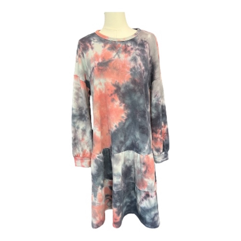 👗 EUC AVA JAMES Women’s Blue Pink White Tie Dye Sweatshirt Dress | Size L